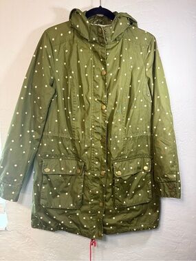 Boden Polka Dot Long Utility Jacket With Hood Cinched Waist